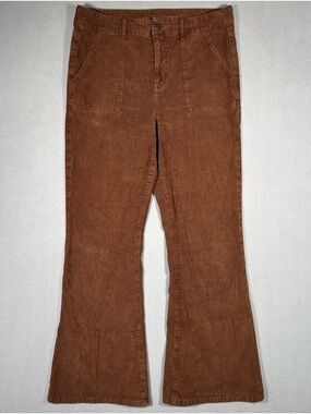 American Eagle Super Hi-Rise Flare Pants Womens 14 Brown Stretch Corduroy Boot
